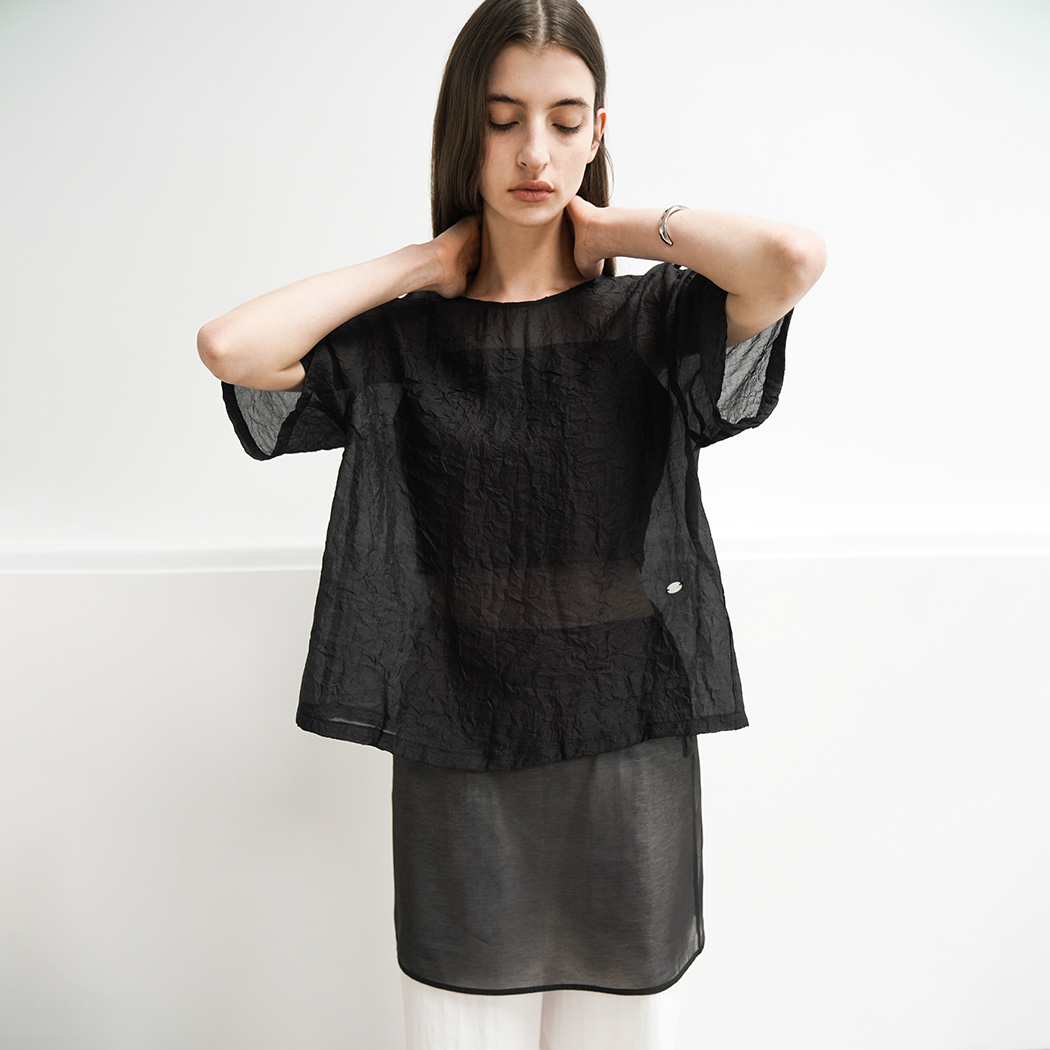 （BL-4331）UARA CREASE RIBBON SET BLOUSE S