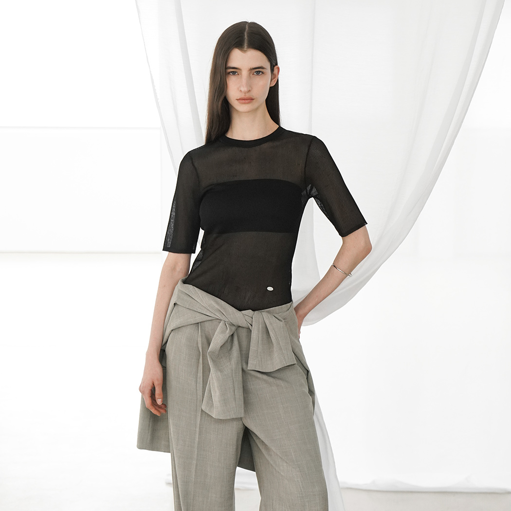 （T-7078）VEILYN SHEER RIBBED KNIT