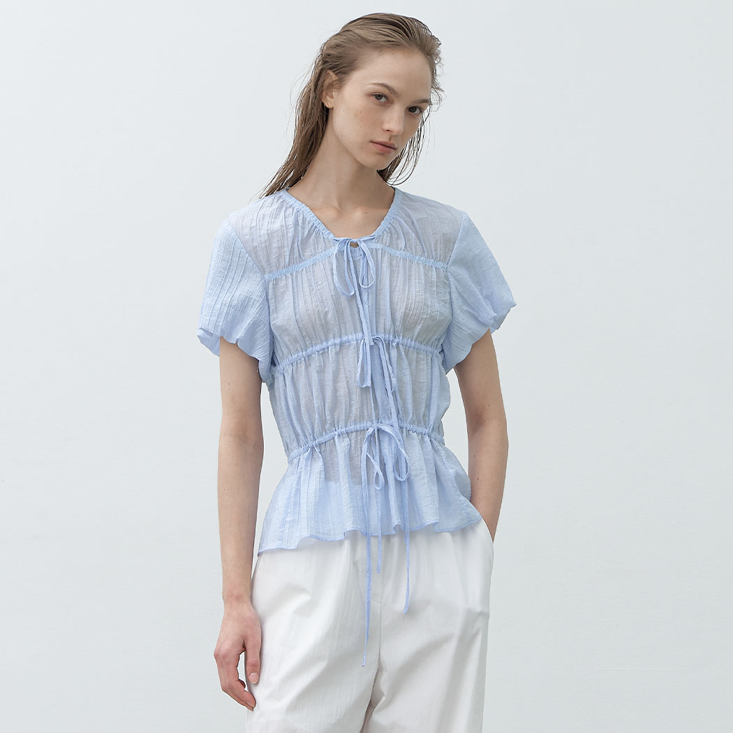 （BL-4318）SHIRRING 3-RIBBON PUFF BLOUSE