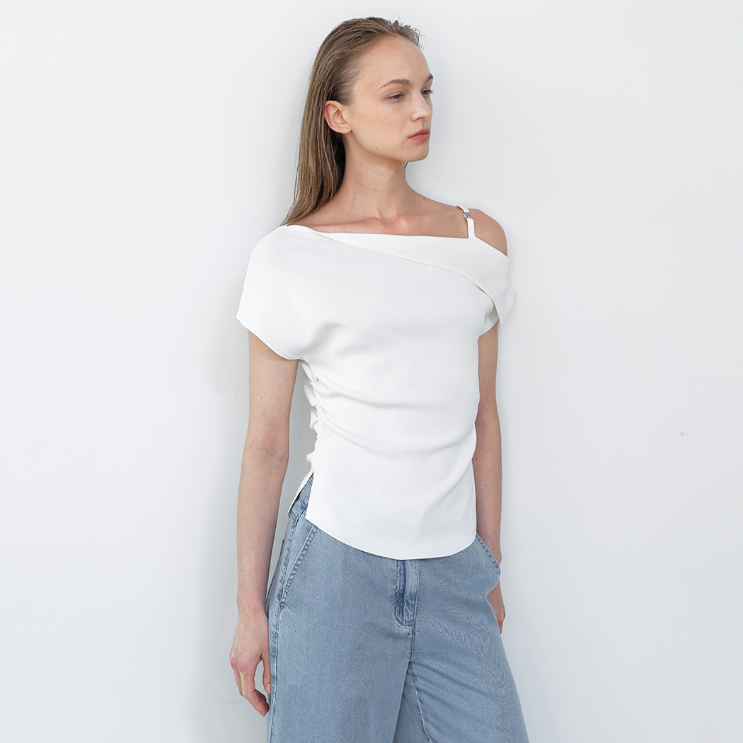 （T-7061）UNBALANCE ONE OFF SHOULDER KNIT
