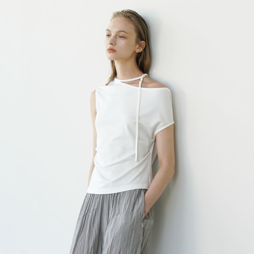 （T-7037）NECK STRING OFF SHOULDER TOP