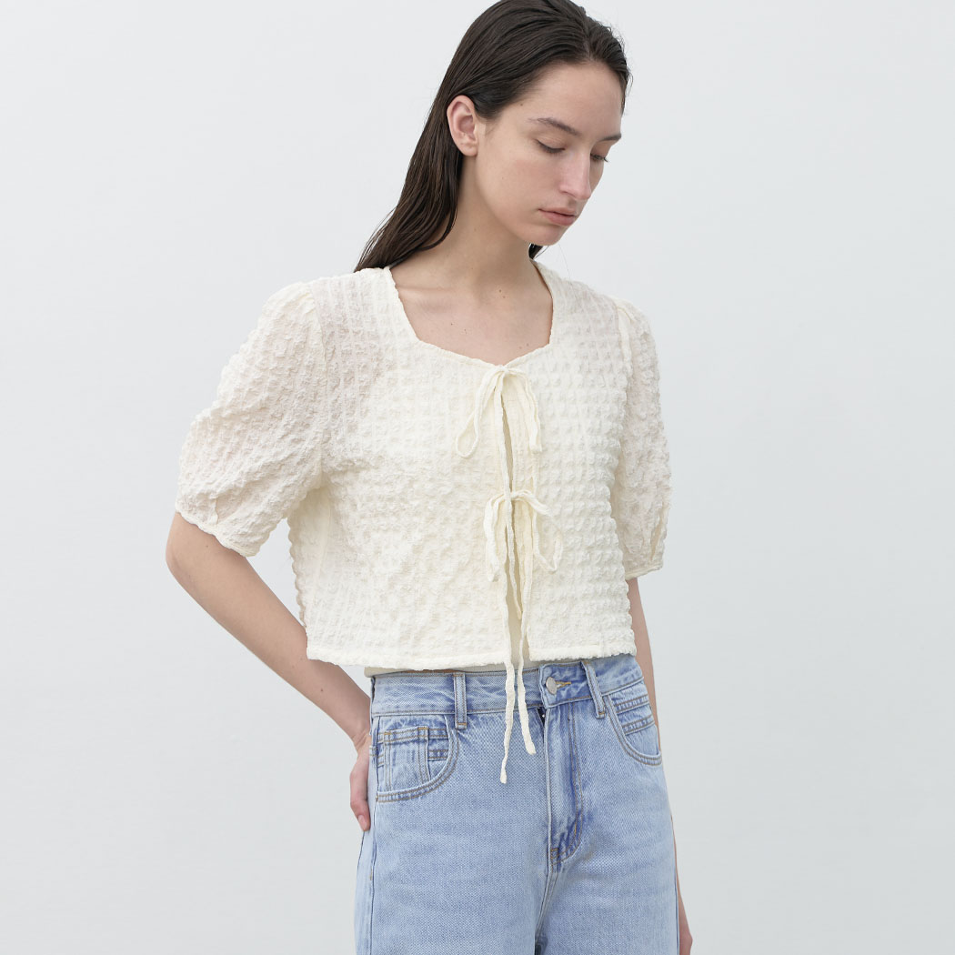 （Z-BL-4244）BUBBLE VOLUME TIE BLOUSE