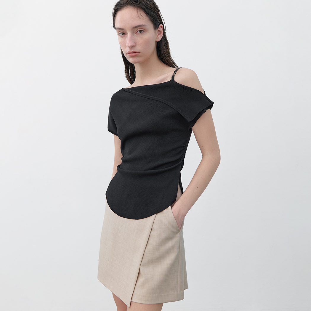 （T-7061）UNBALANCE ONE OFF SHOULDER KNIT