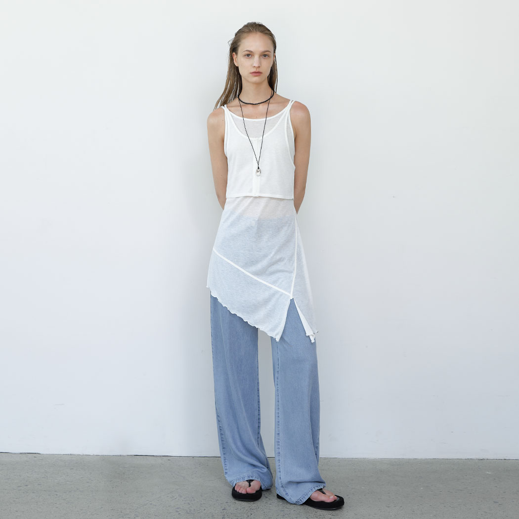 （T-7051）DIAGONAL DOUBLE LAYERD TEE