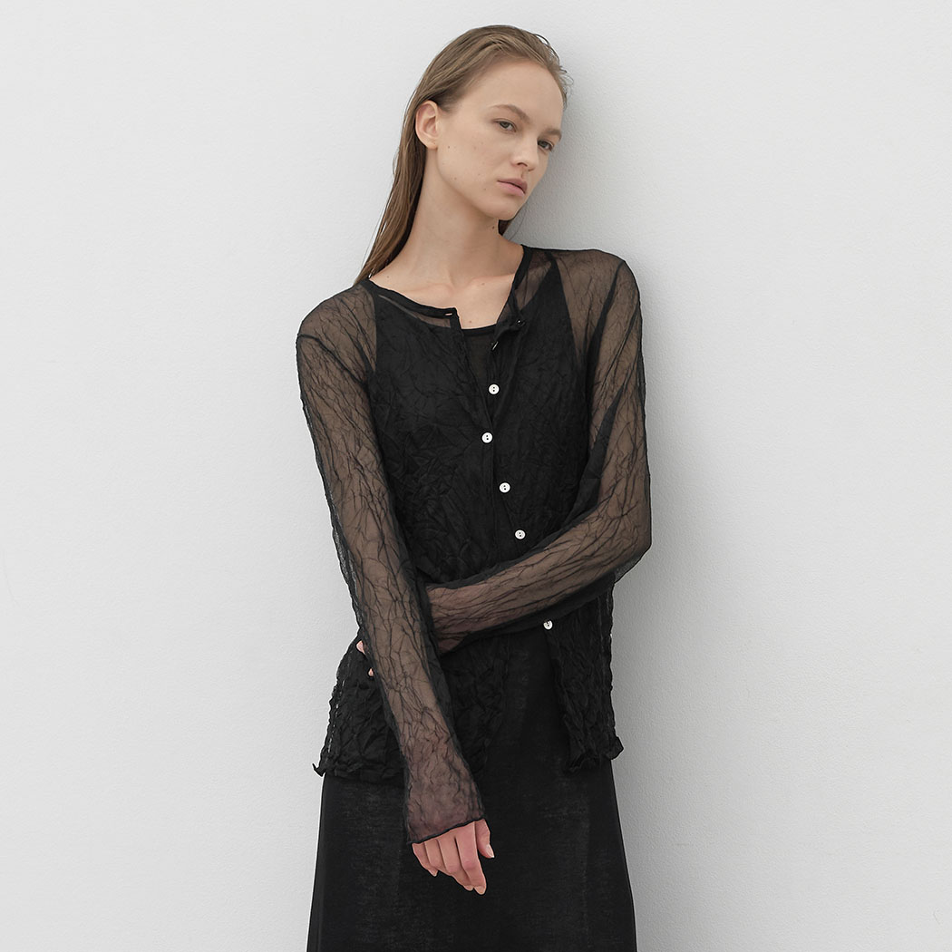 （CD-2193）SHEER WRINKLE KNIT CARDIGAN