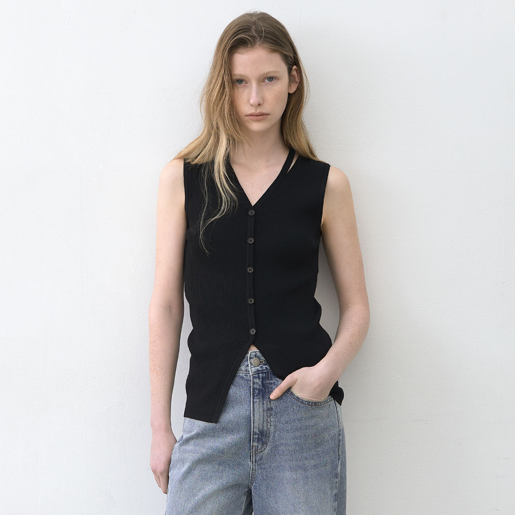（T-7071）ESSENTIAL SLEEVESESS SLIT KNIT