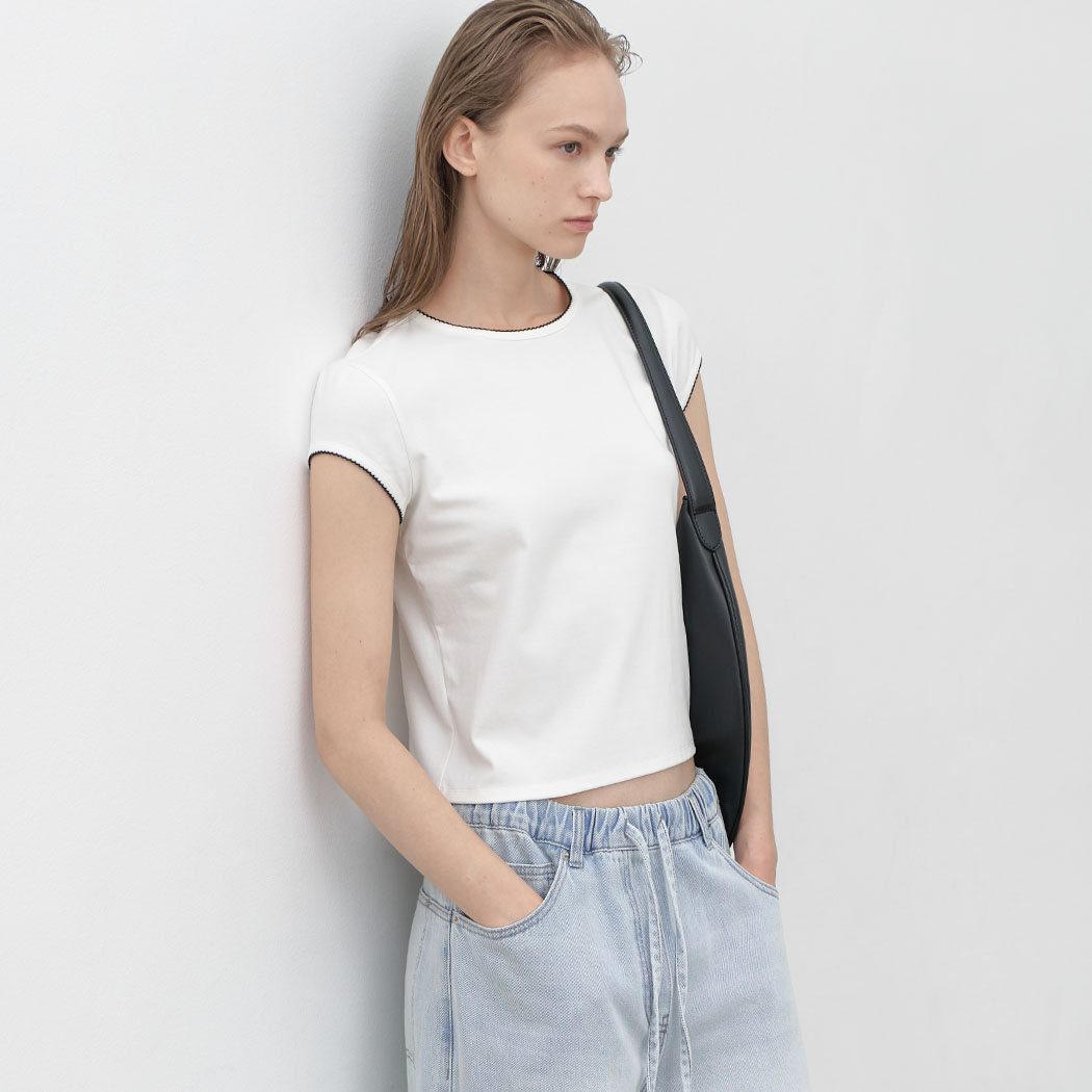 （T-7039）LAYLA PICOT STITCH SLIM TEE
