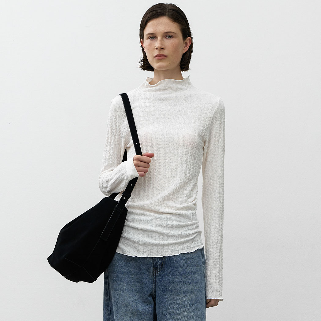（T-7097）ISLA UNBAL LACE SHIRRING TEE