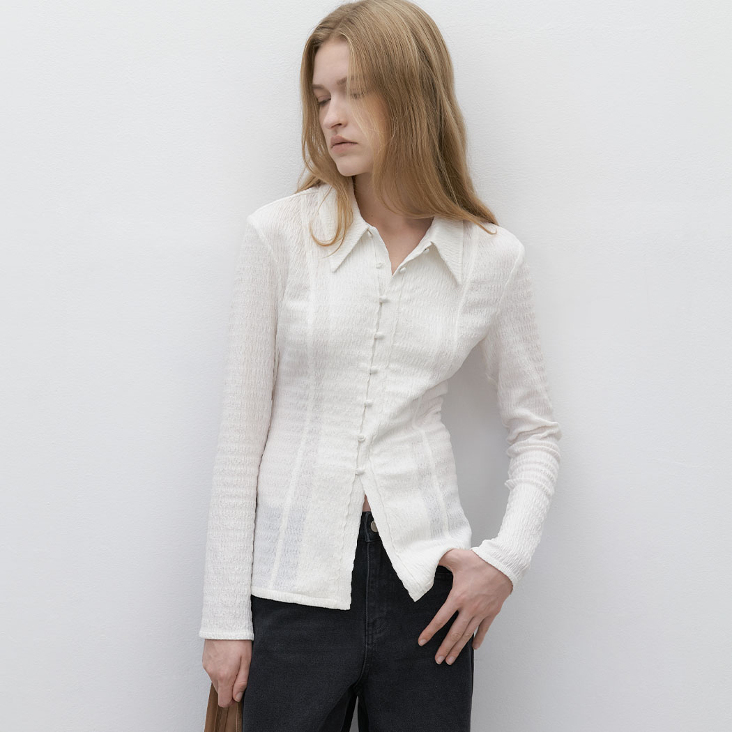 （BL-4369）WRINKLE SLIM JERSEY LONG BLOUSE