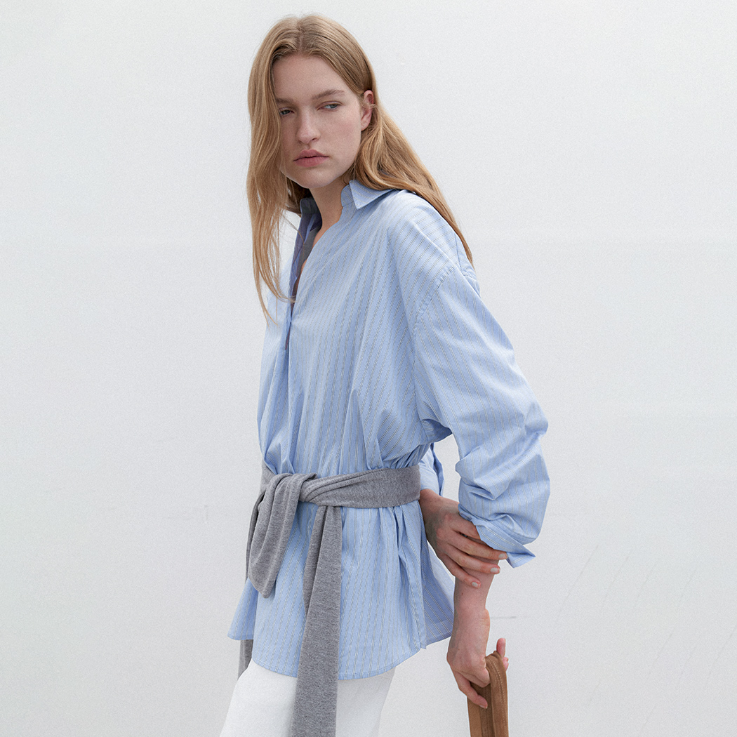 （BL-4373）STRIPE LOOSE FIT TUCK SHIRT