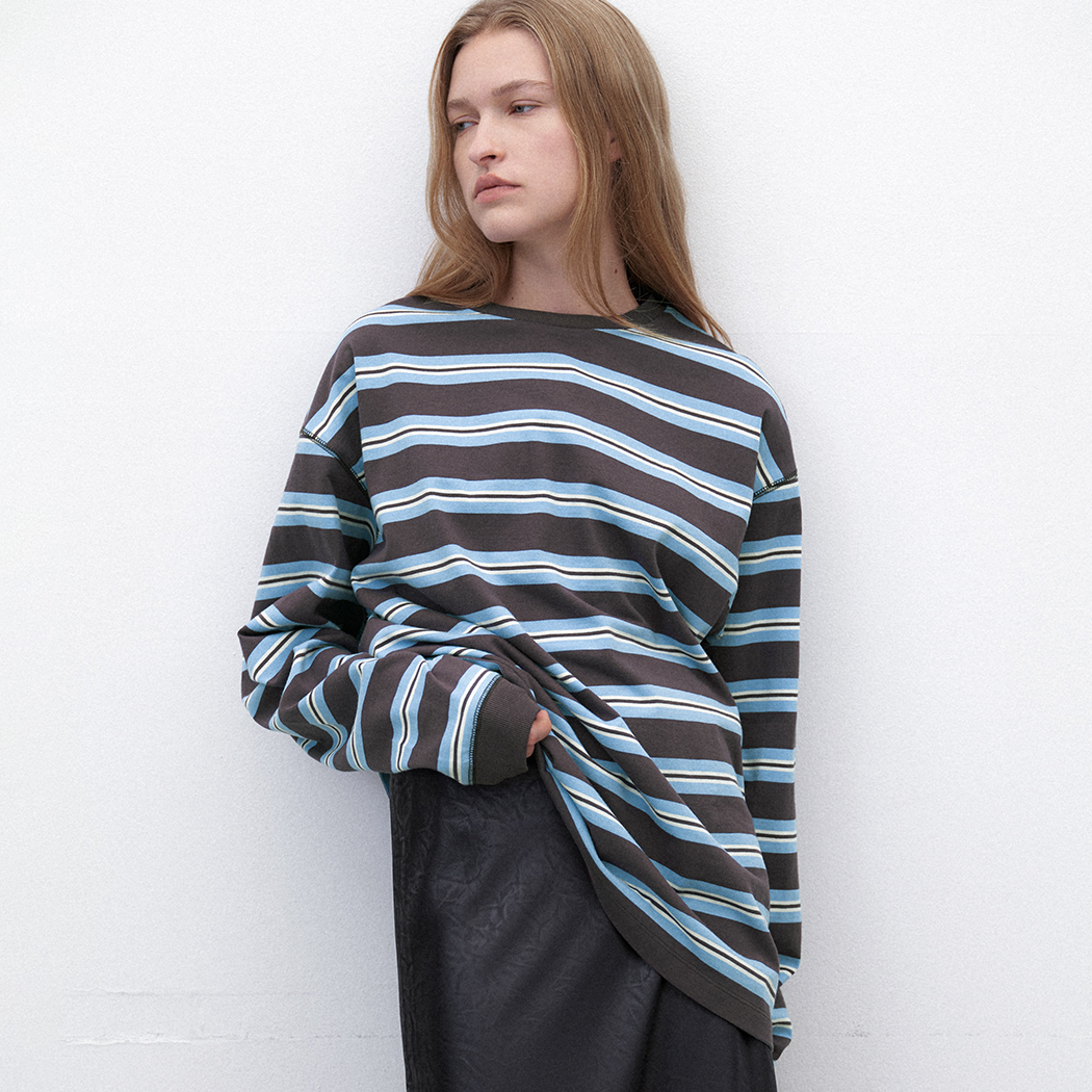 （T-7127）STRIPE RELAXED TEE