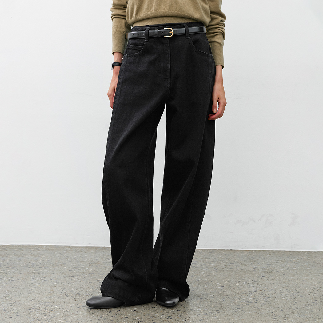 （PT-5692）HIGH WAIST CURVED DENIM PANTS