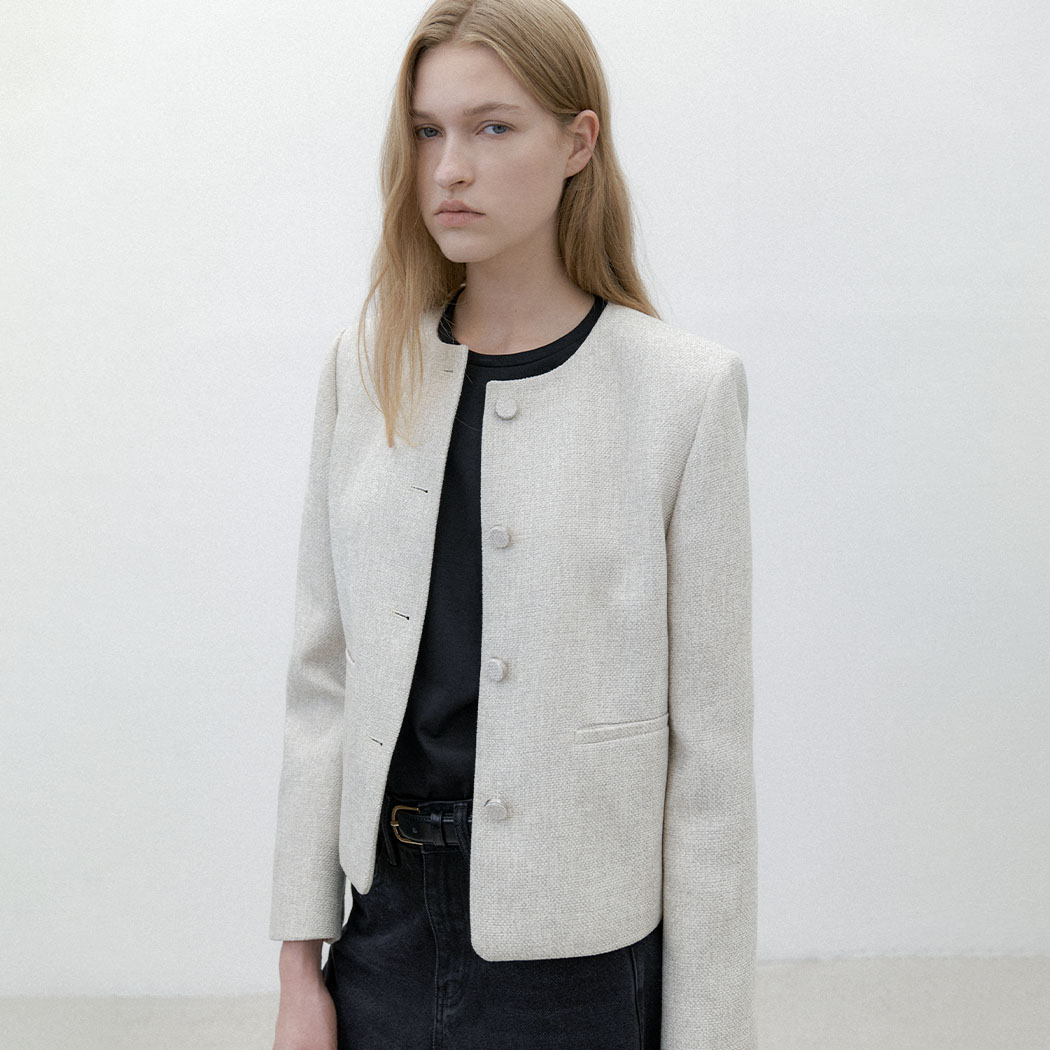 （JK-3030）COY ROUND NECK TWEED JACKET