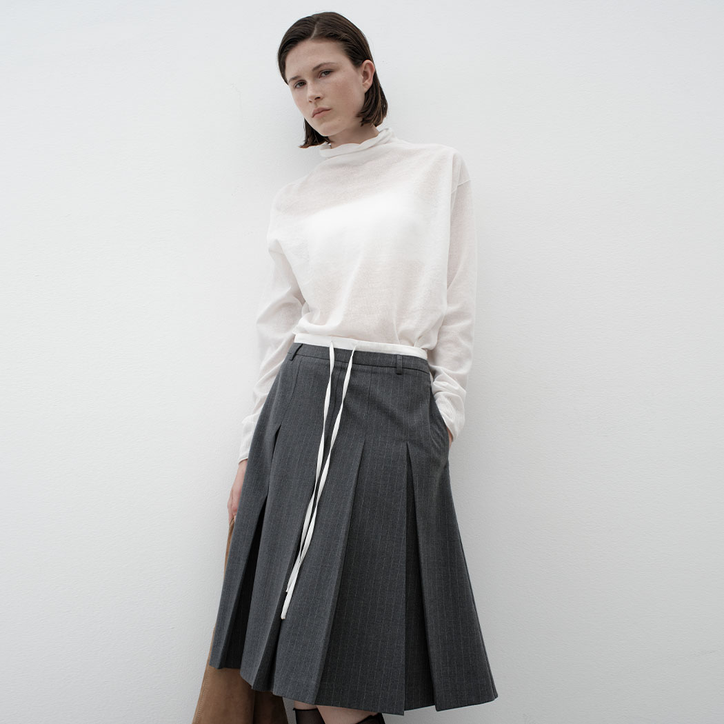 （SK-5037）DOUBLE WAIST TUCK MIDI SKIRT