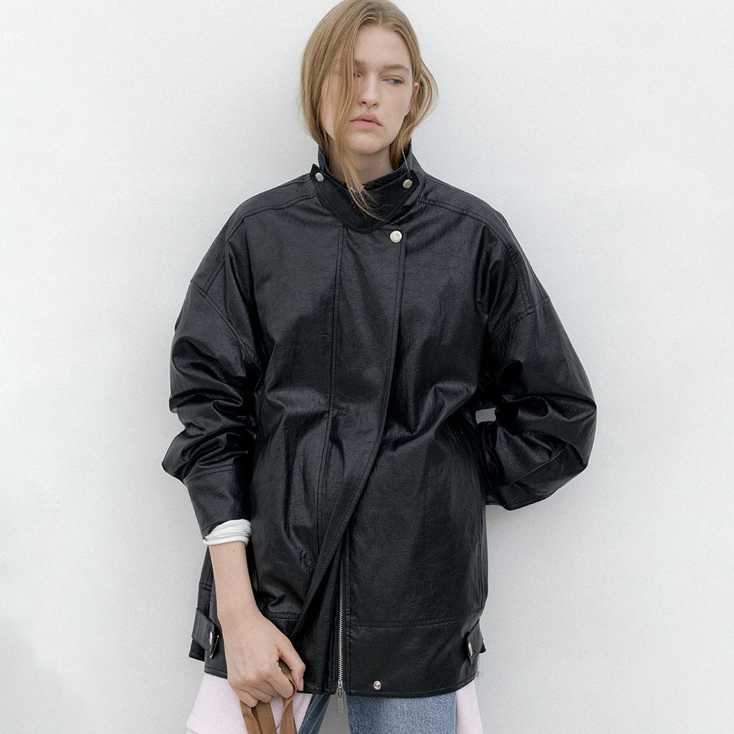 （JP-592）HIGH NECK OVERFIT LEATHER JUMPER