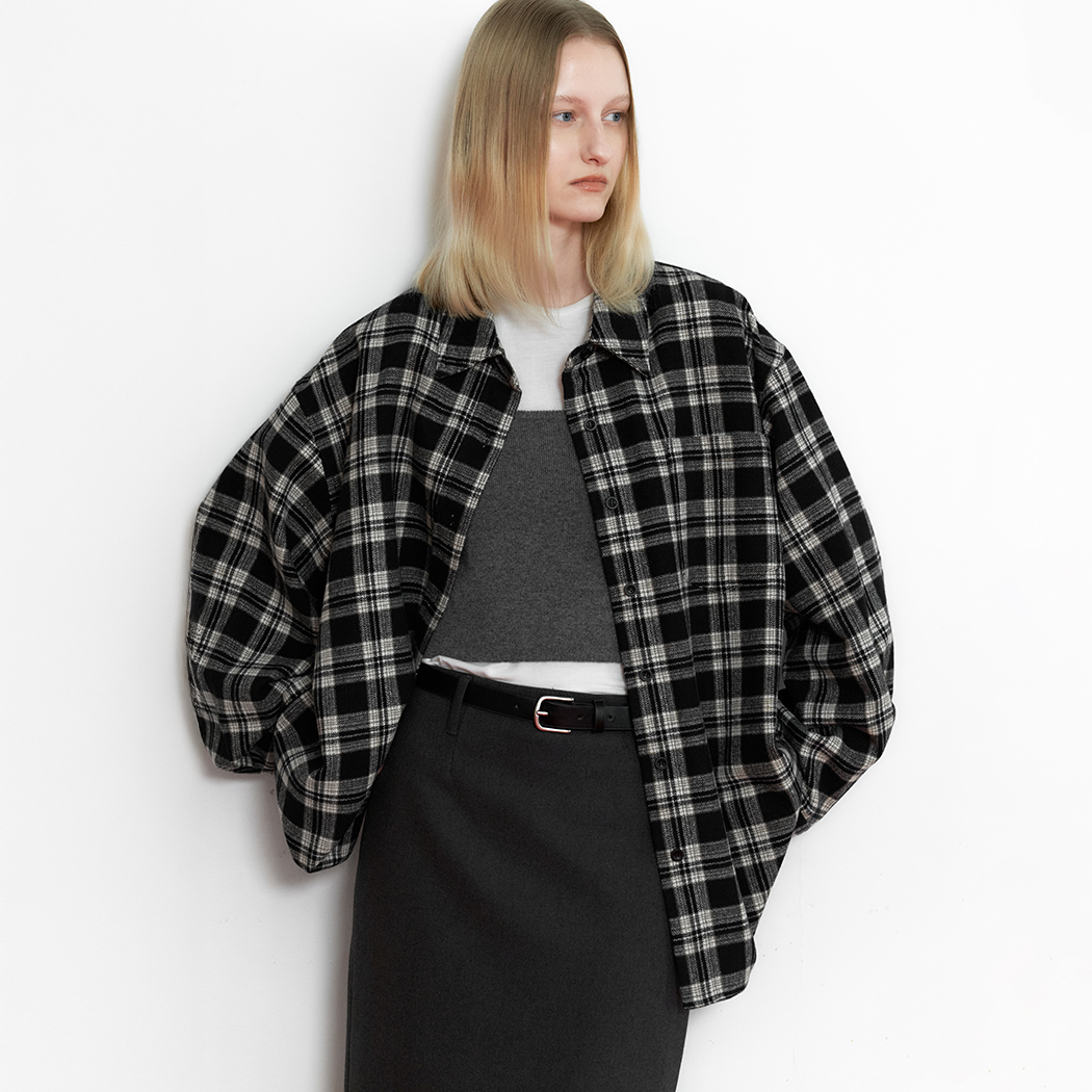 （BL-4379）WOOL BLENDED OVERSIZED CHECK SHIRT