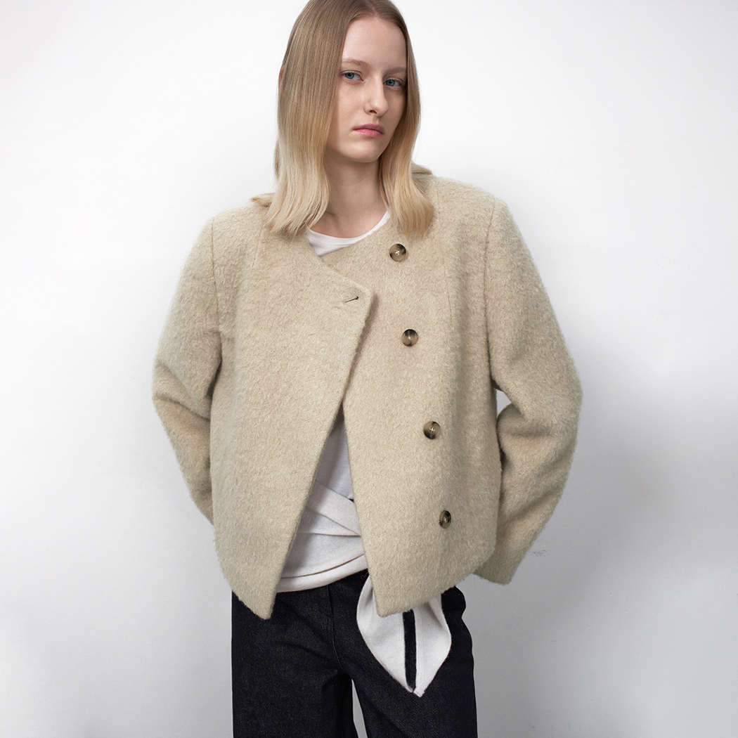 （JK-3052）HAIRY WOOL ROUND NECK JACKET