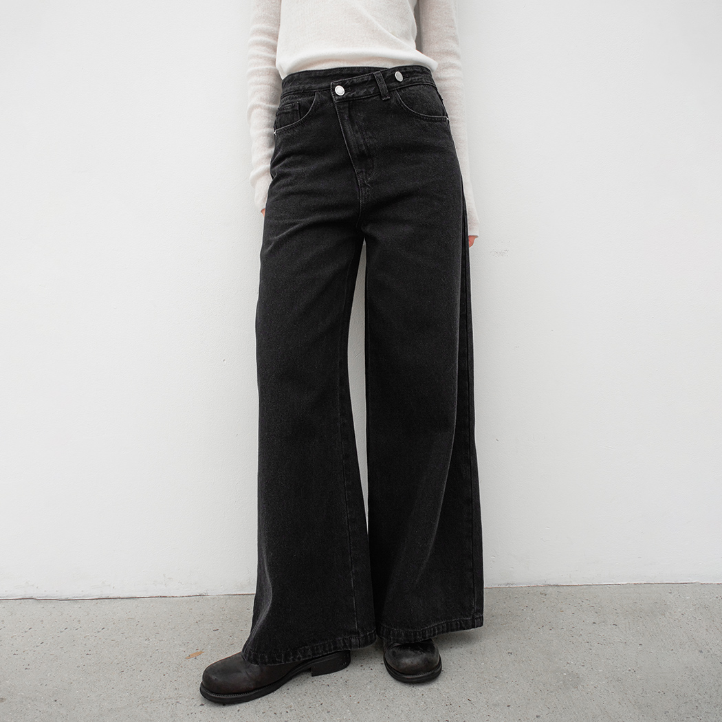 （PT-5718）TWO BUTTON UNBAL WARM DENIM PANTS