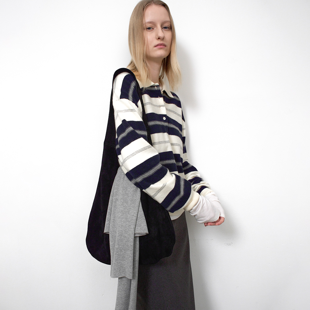 （T-7150）LOOSE FIT STRIPED POLO KNIT