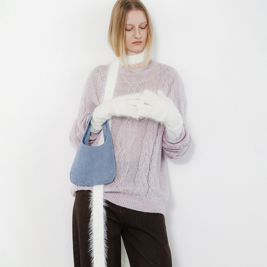 （T-7138）ALPCA BLEND SHEER LOOSE FIT CABLE KNIT
