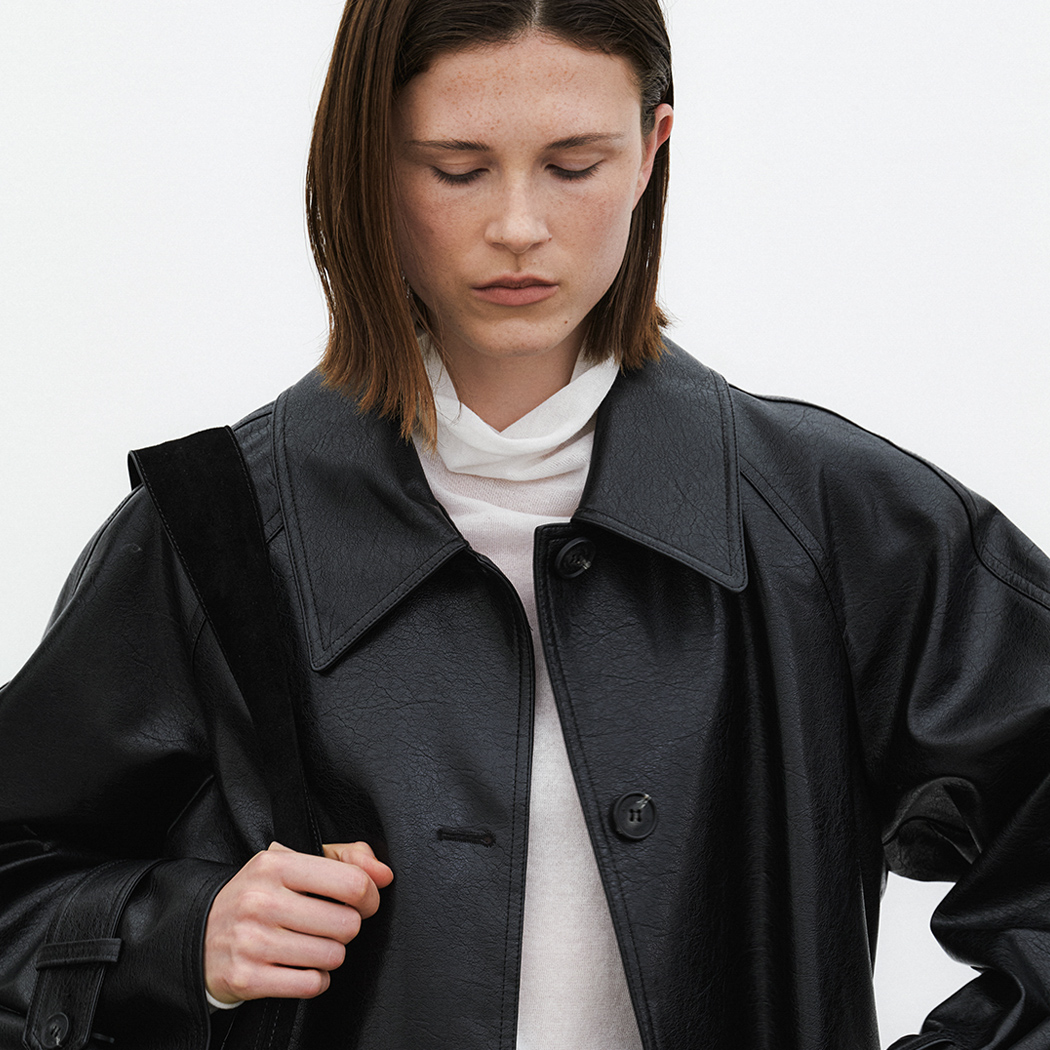 （CT-1464）LEATHER RAGLAN BELTED HALF COAT S