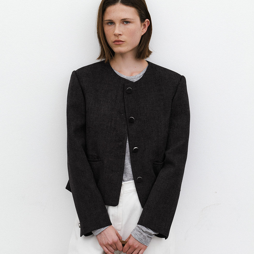 （JK-3030）COY ROUND NECK TWEED JACKET