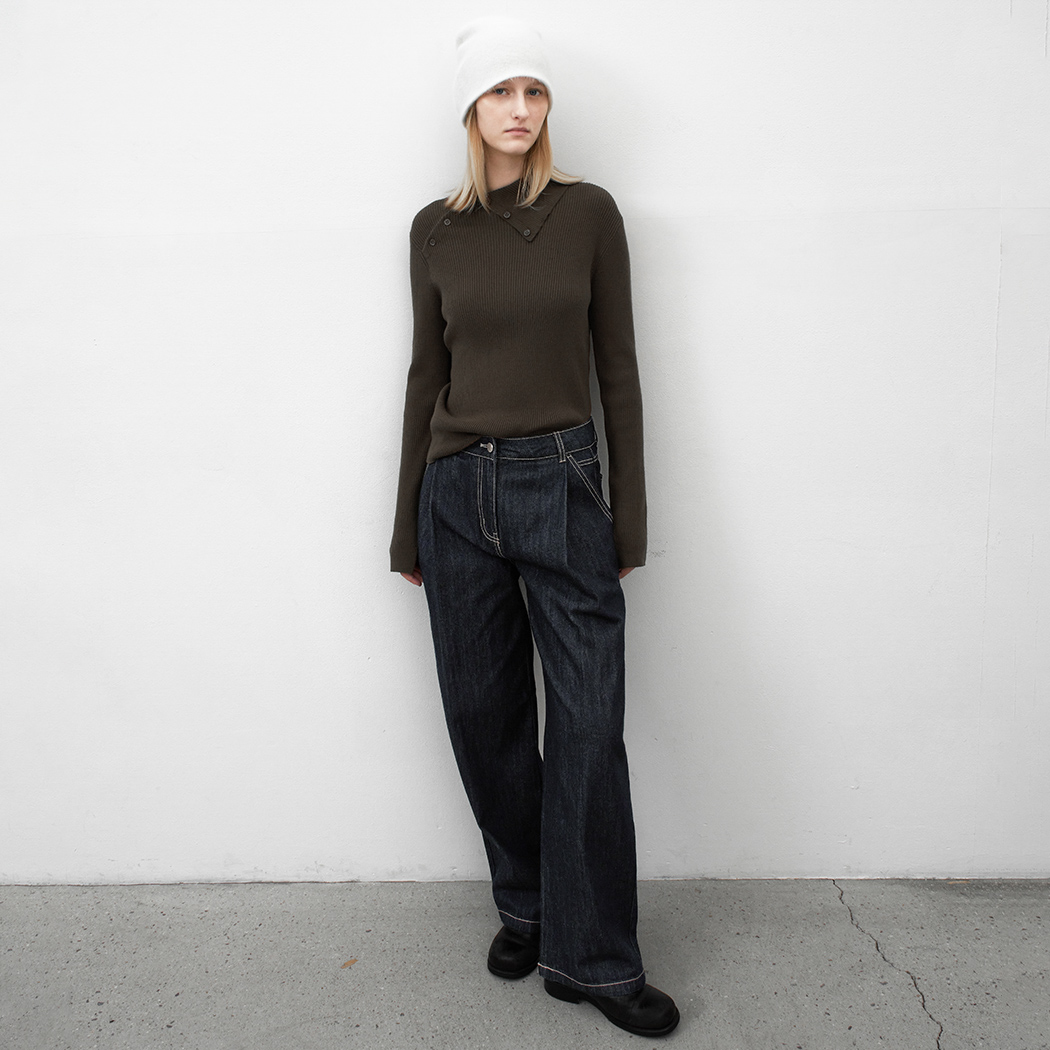 （PT-5732）STITCH TUCK WIDE DENIM PANTS