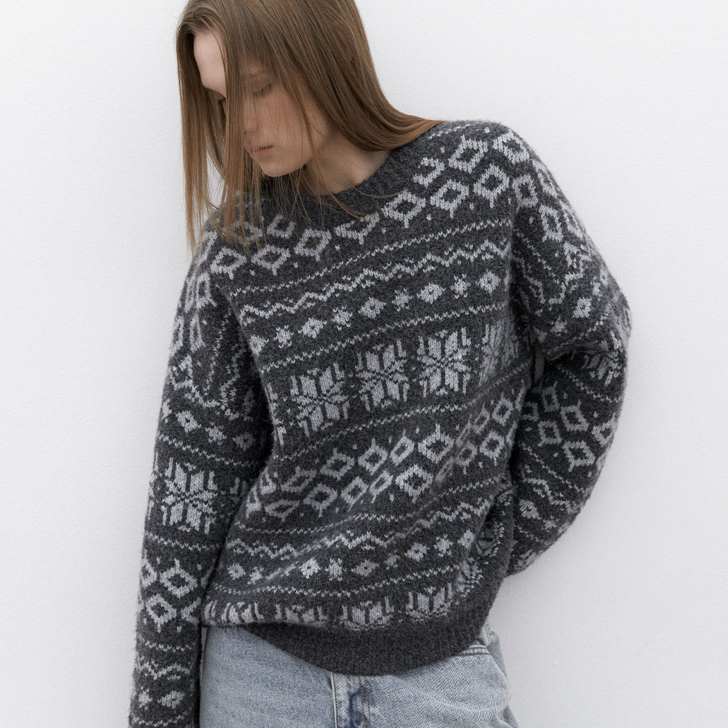 (T-7148)SNOW FLAKES KNIT PULLOVER