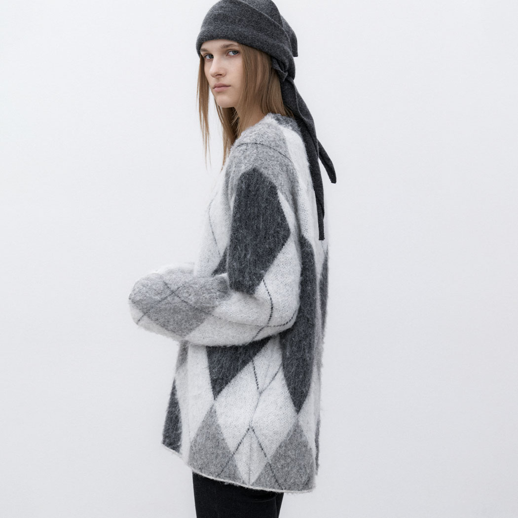 (T-7149)MILA ALPACA ARGYLE KNIT