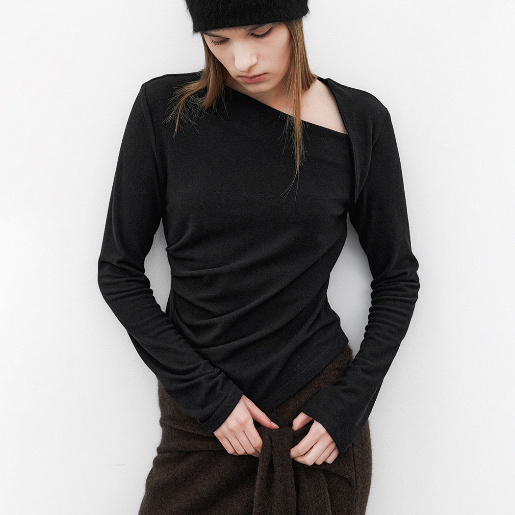 (ZT-6949)ASH OBLIQUE LINE TEE