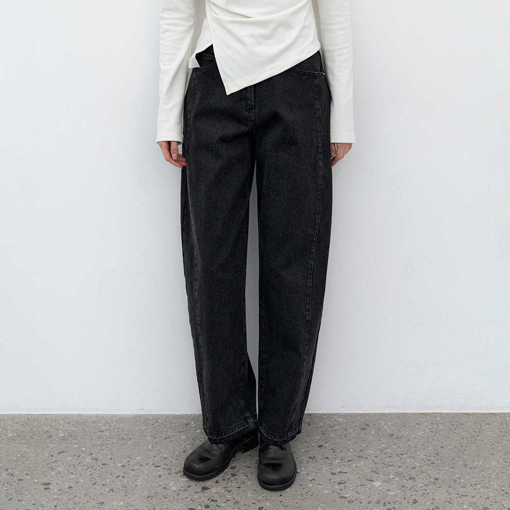 (PT-5730)WARM HIGH WAIST CURVED DENIM PANTS