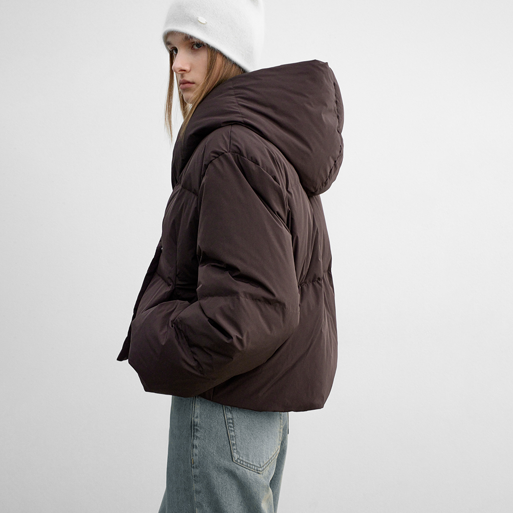 （JP-585）HOODED DUCK DOWN CROP PUFFER