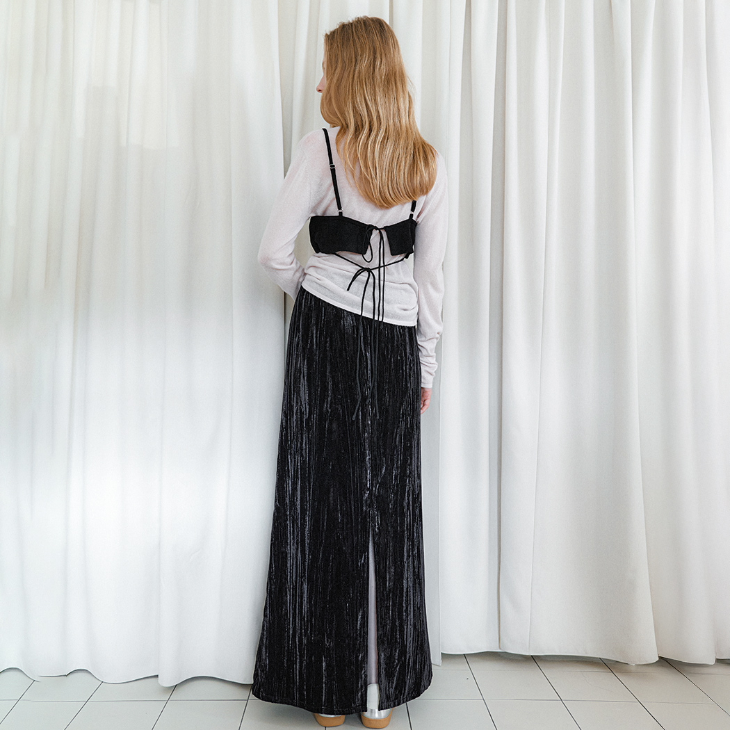 (SK-5071)VELVET CREASE MAXI SKIRT