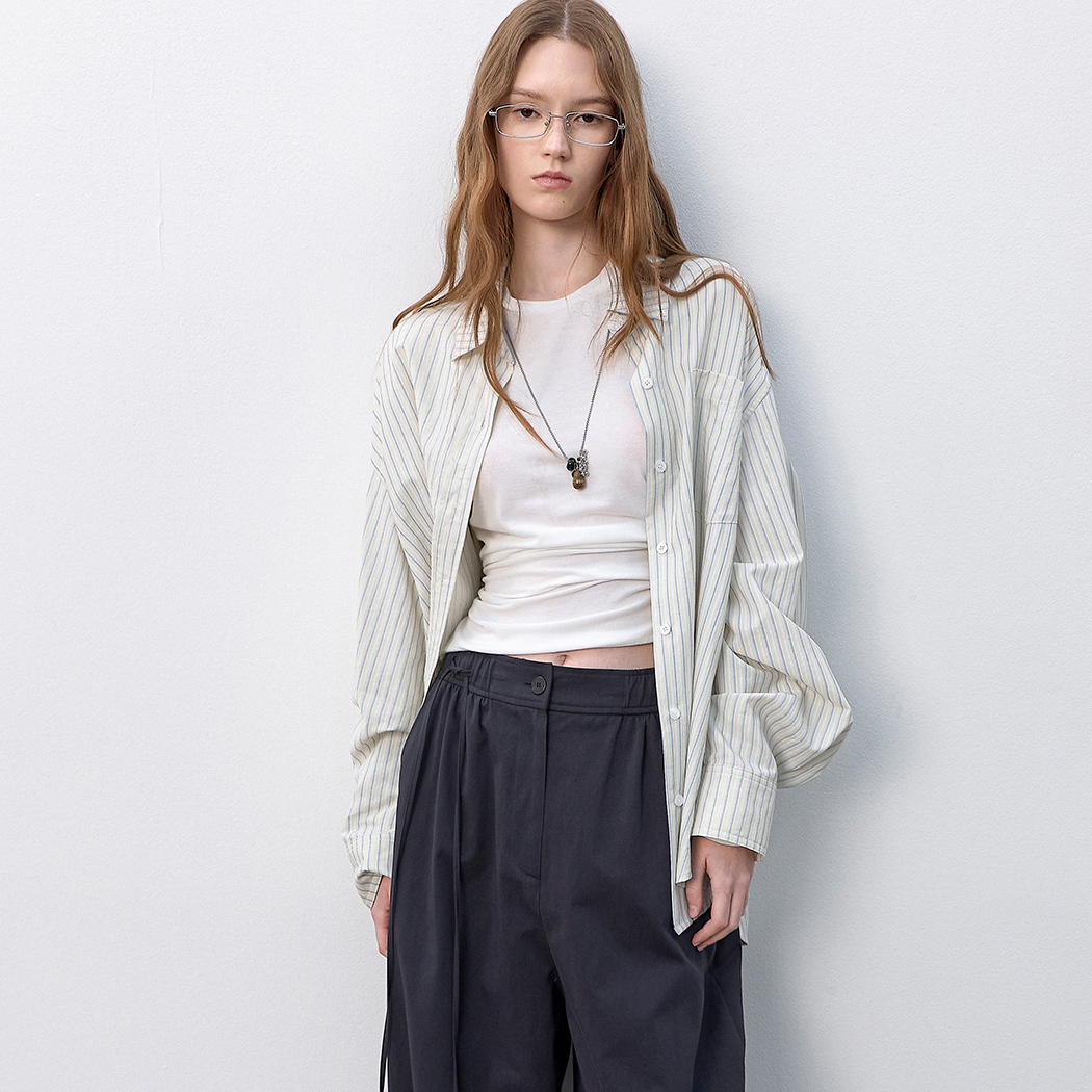 （BL-4398）DOUBLE PIN STRIPE OVERSIZED SHIRT