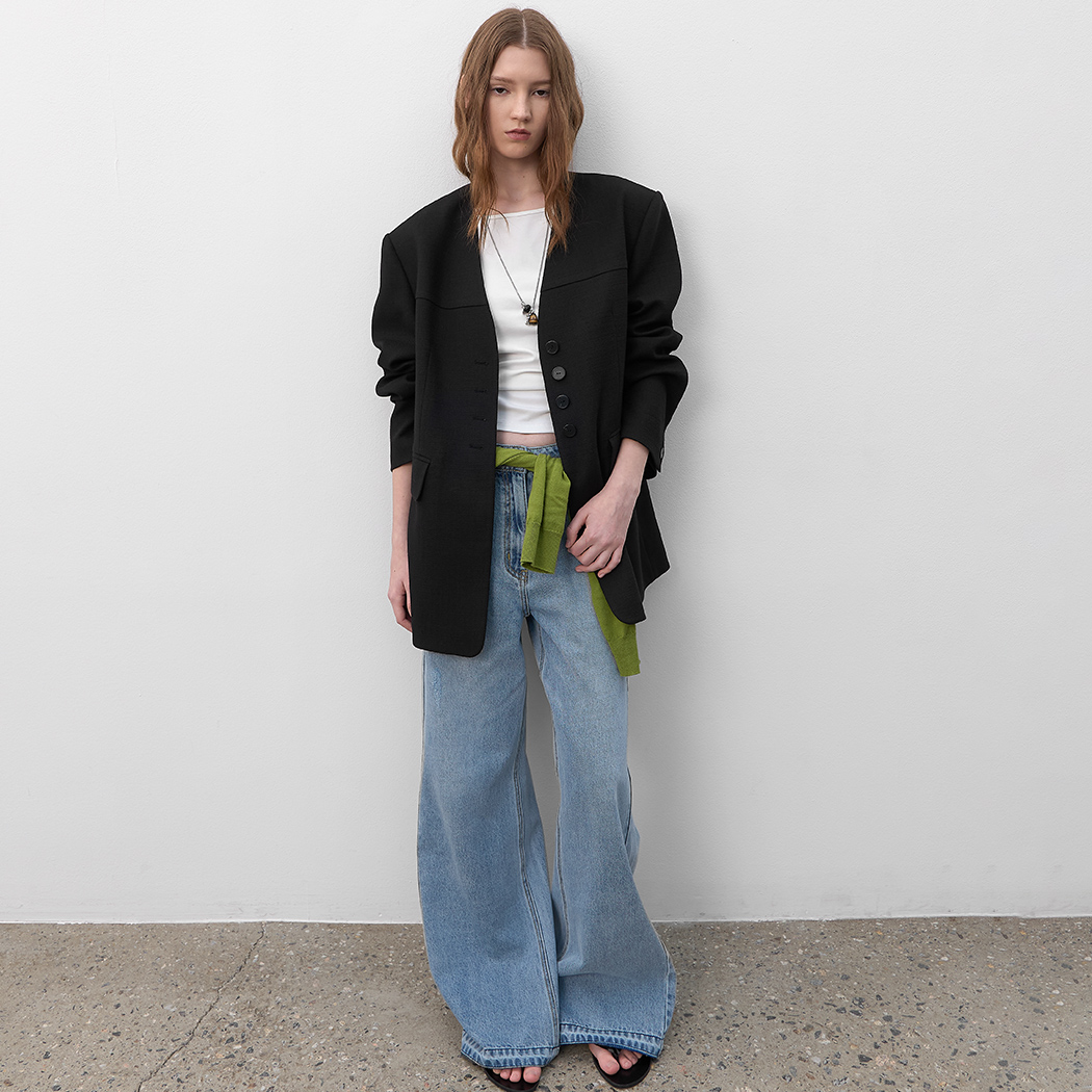 （JK-3060）COLLARLESS OVERSIZED TWEED JACKET