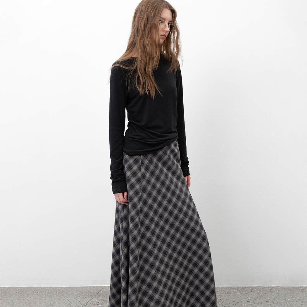 （SK-5074）FLARE CHECK LONG SKIRT