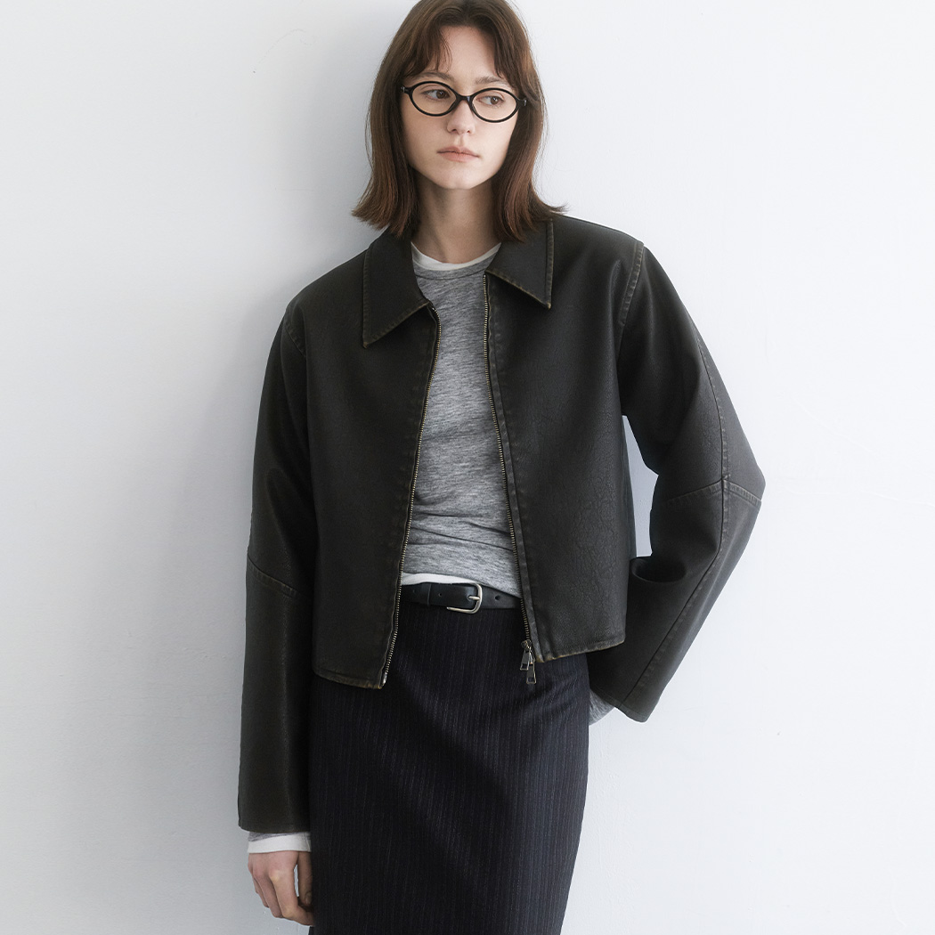 （JK-3068）LINE BRUSHED LEATHER CROP JACKET