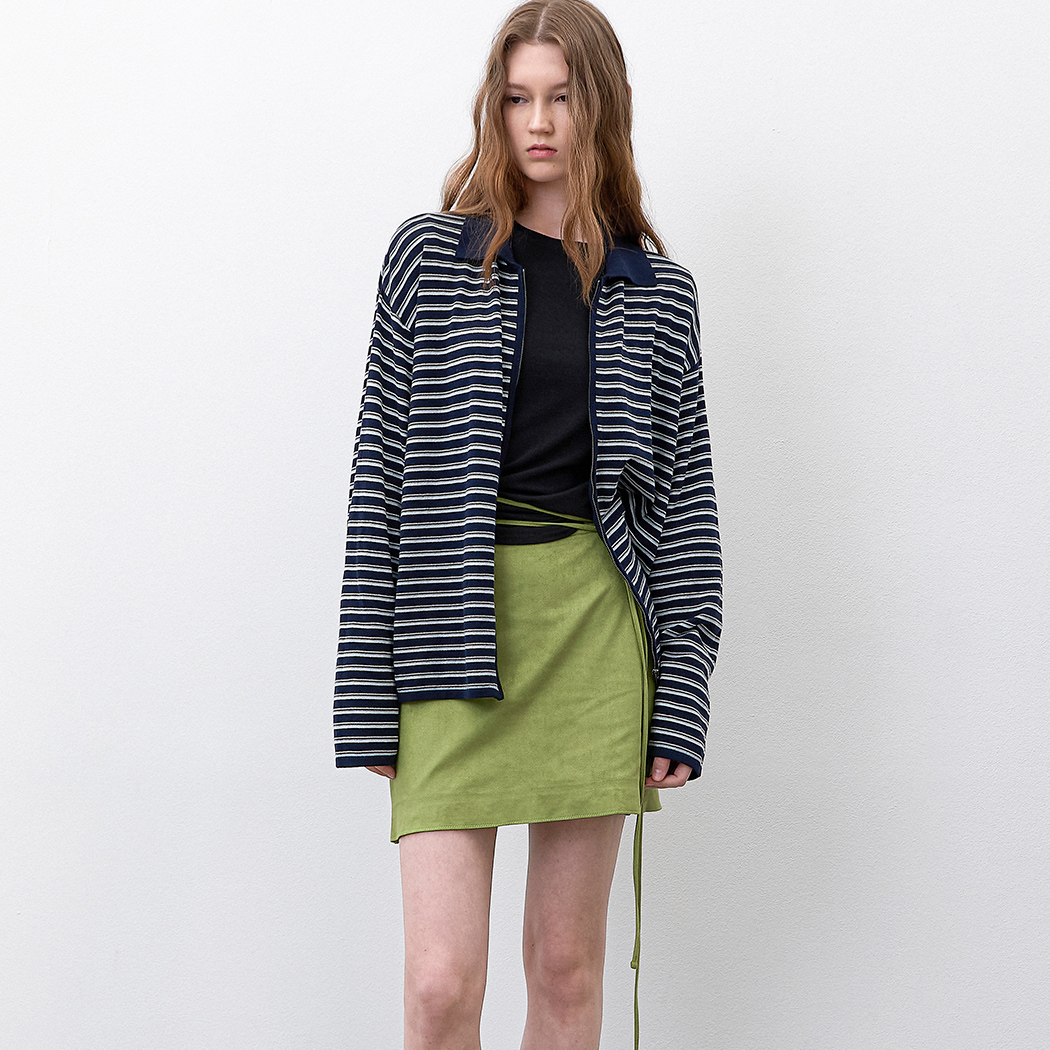 （CD-2250）MULTI STRIPE COLLAR ZIP-UP CARDIGAN