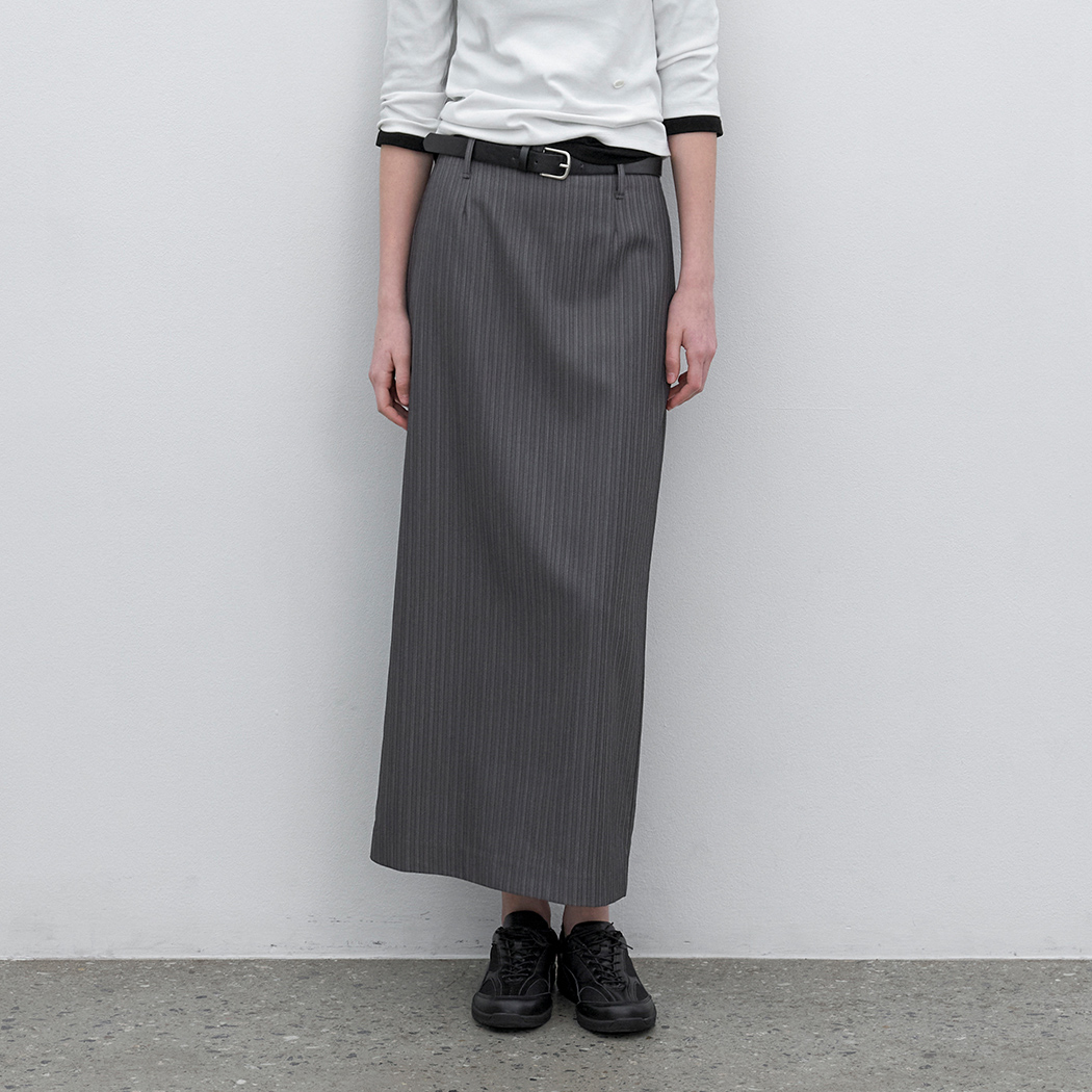 （SK-5090）BELTED STRIPE LONG SKIRT S