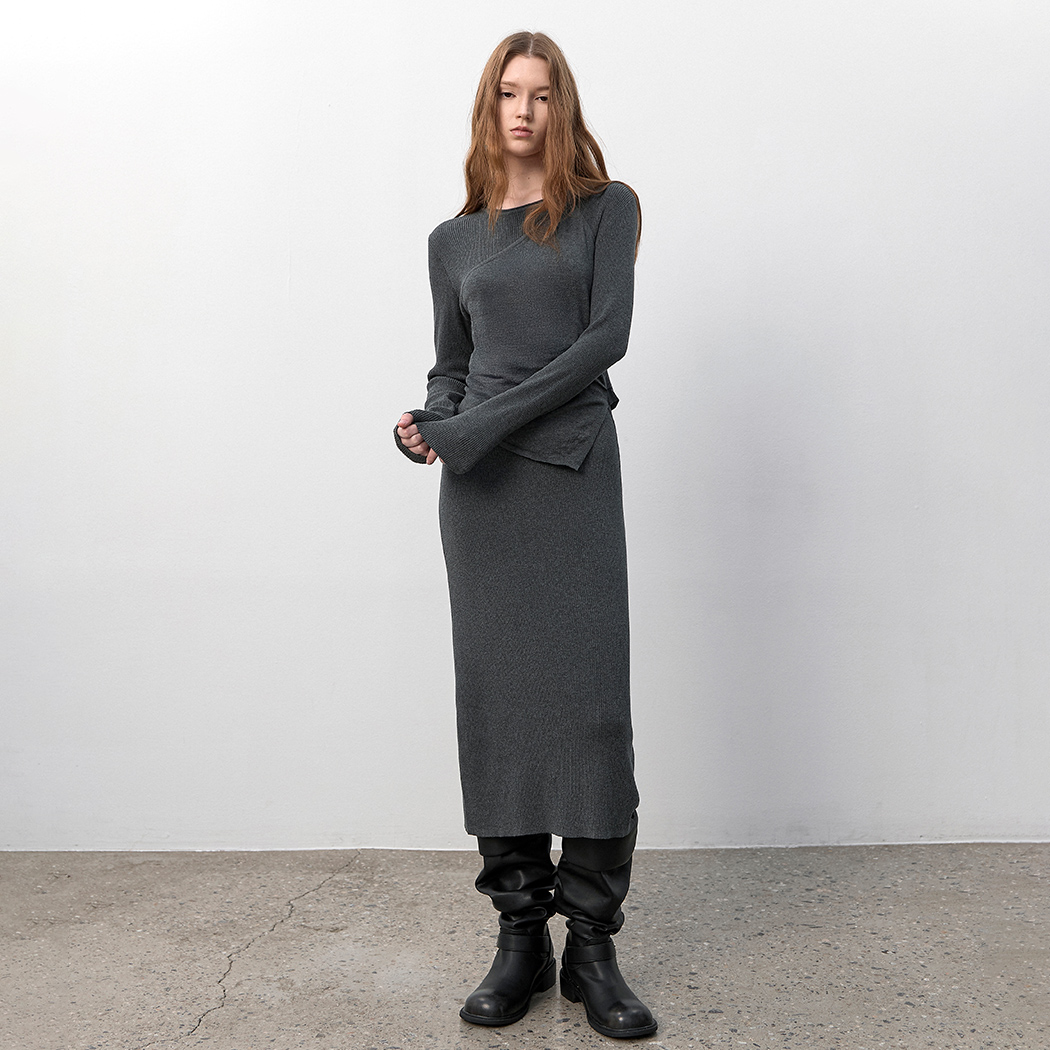 （OP-6319）SHIRRING HALTER BUSTIER KNIT DRESS