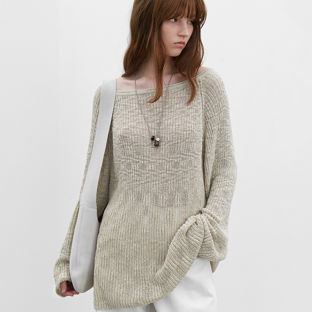 (T-7187)SLUB YARN BOLD RIBBED ONE OFF SHOULDER KNIT