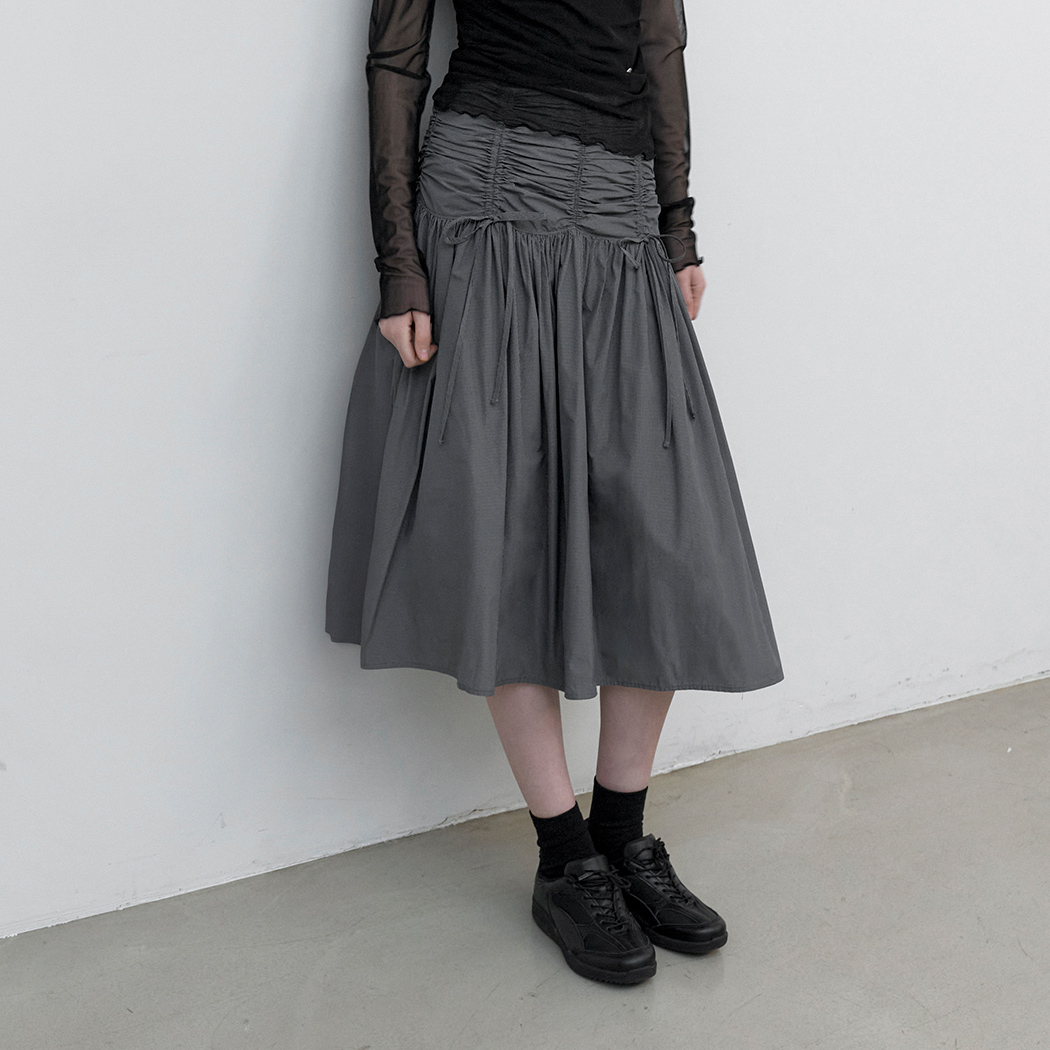 （SK-5079）MICRO CHECK SHIRRING MIDI SKIRT