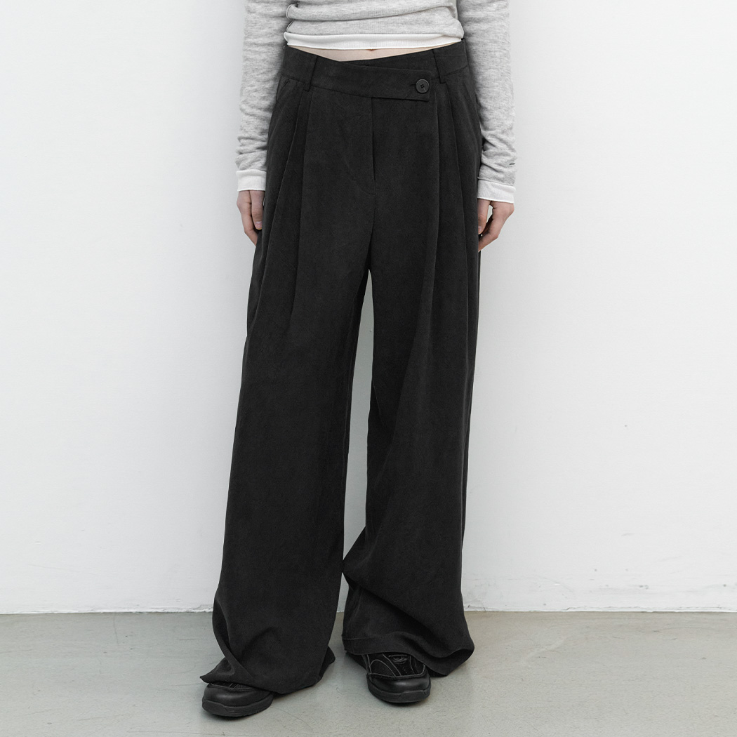 （PT-5760）UNBAL WAIST CREASE WIDE TWOTUCK PANTS