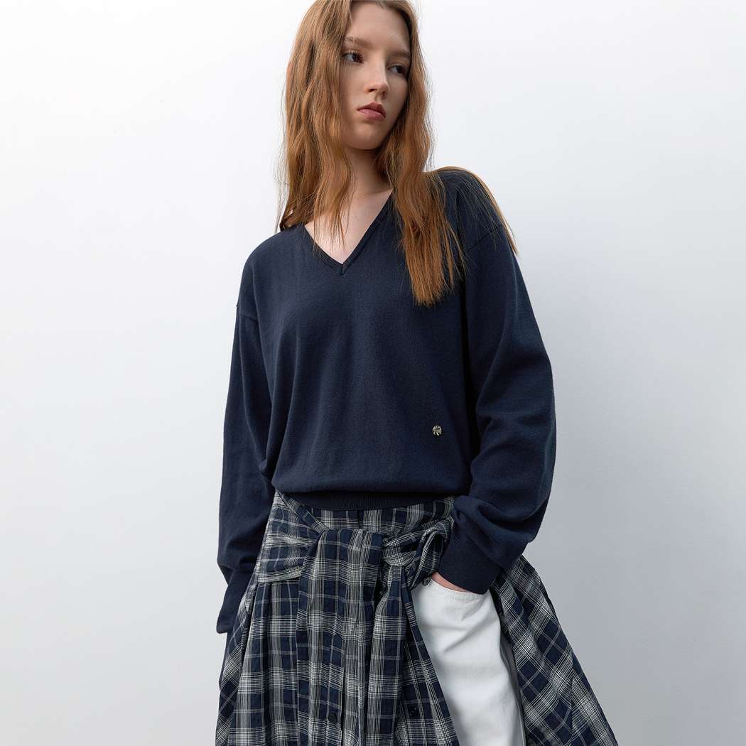 （T-7192）COTTON＆WOOL OVERFIT V-NECK KNIT