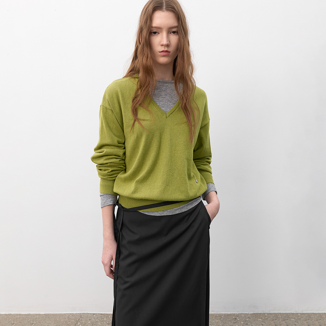 （T-7192）COTTON＆WOOL OVERFIT V-NECK KNIT