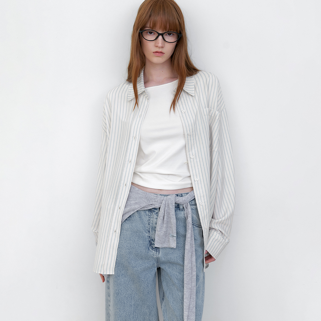 （BL-4398）DOUBLE PIN STRIPE OVERSIZED SHIRT