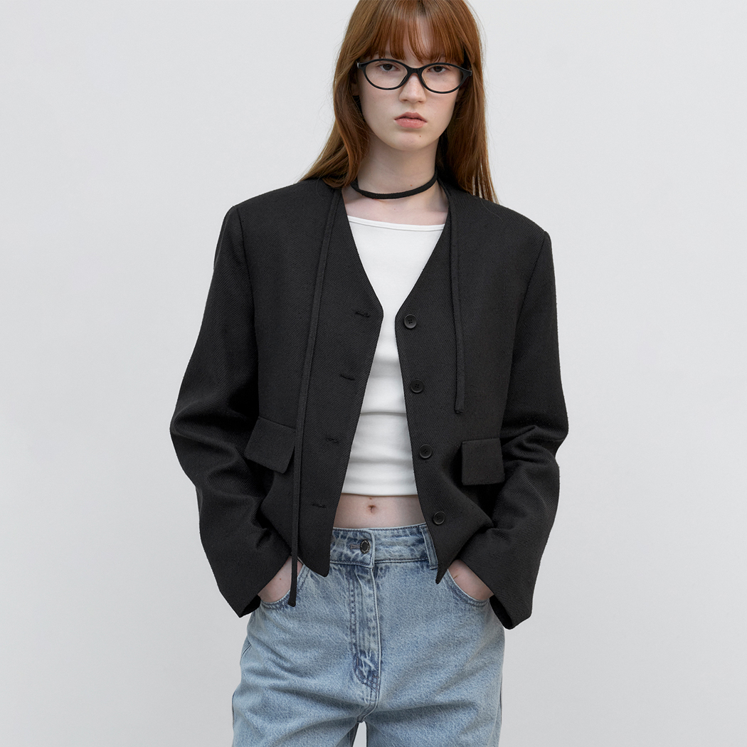（JK-3044）STRING V-NECK TWEED JACKET