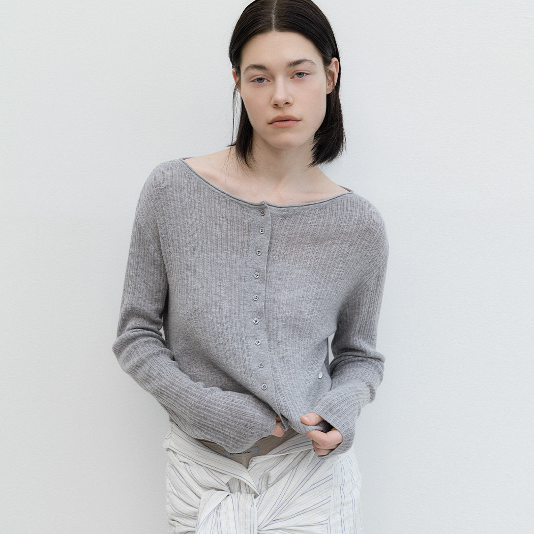 （CD-2257）AN SHEER FRESH CROP BOAT NECK CARDIGAN