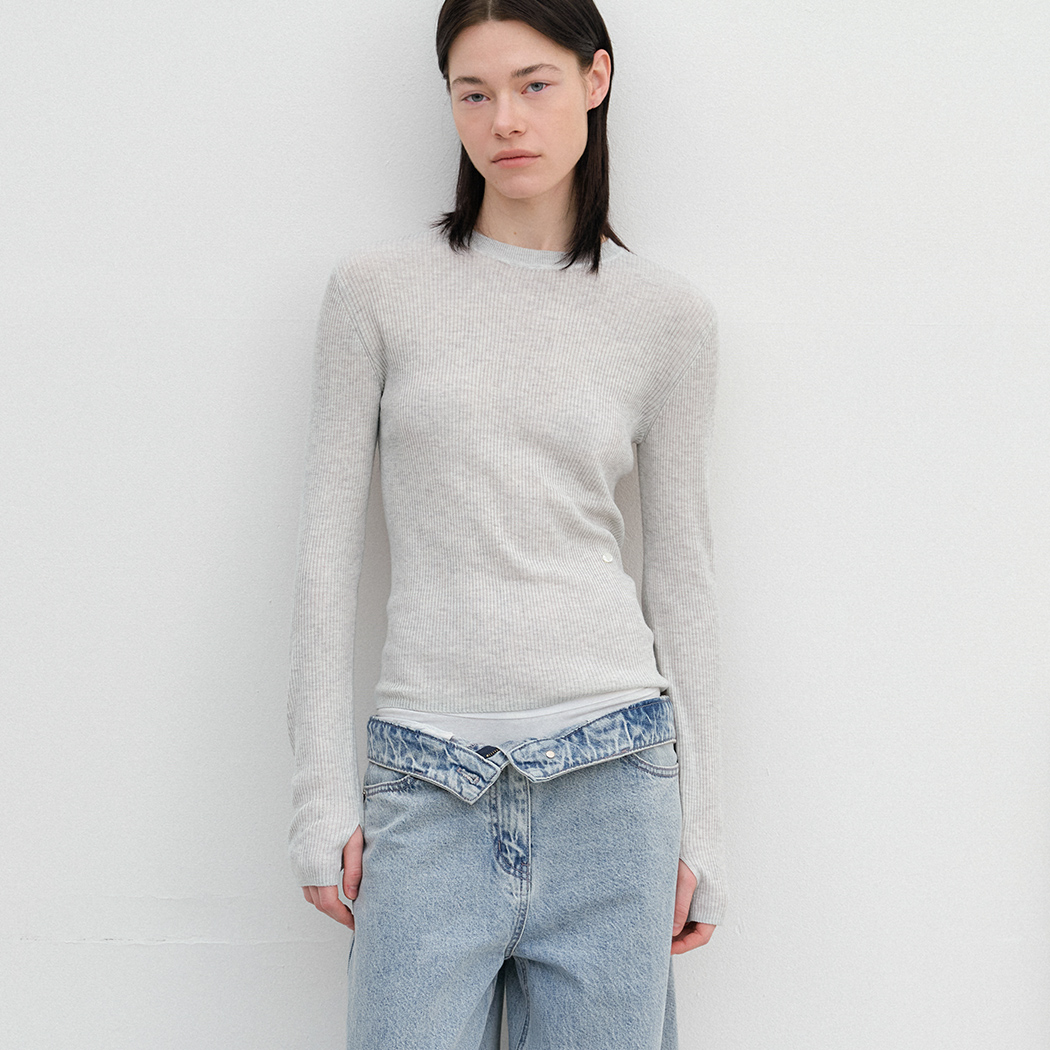 （T-7190）AN SHEER FRESH RIBBED SLIM KNIT