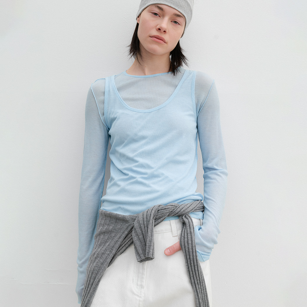 （T-7165）AN INTERLOCK RIBBED SLIM SET-UP TEE S